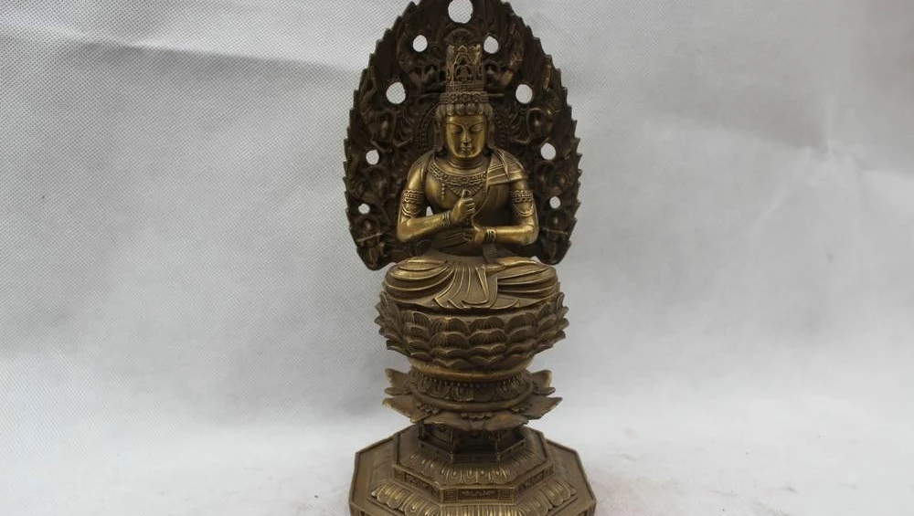 

10"Chinese Tibet Tibetan Buddhism Brass Sit homey Kwan-Yin Buddha Statue