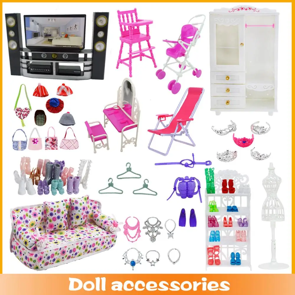 Deluxe Dollhouse Furniture Set: Pink Bed, Sofa & Storage Accessories