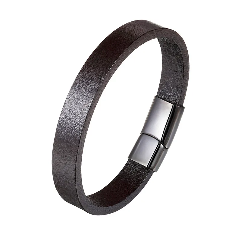 Классический мужской и женский кожаный браслет из нержавеющей стали с магнитной пряжкой, размер 19,21, 23 см, на выбор - Окраска металла: as picture