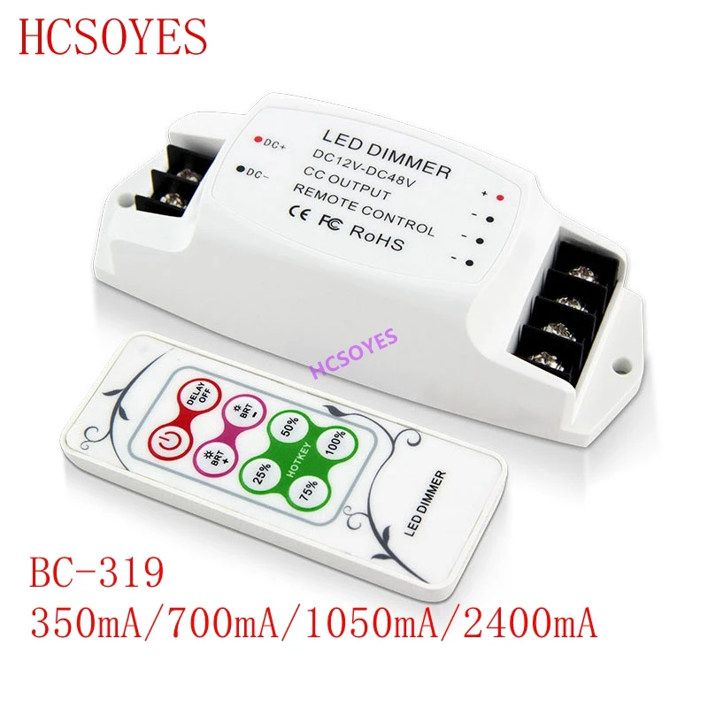 

BC BC-319 DC12V-48V 350mA/700mA/1050mA/2400mA CC PWM LED Dimmer with RF remote LED dimmer controller for led panel light