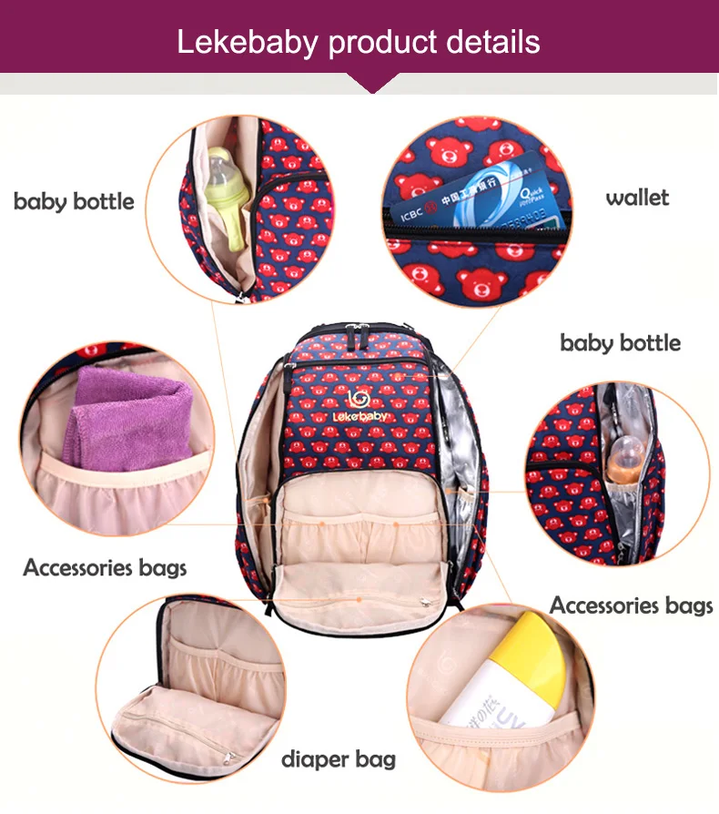 Lekebaby модная сумка для подгузников Мумия Материнство подгузник сумка для путешествий рюкзак дизайнерская большая емкость детская коляска сумка для ухода за ребенком
