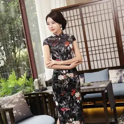 Китайский длинное платье Для женщин бархат Cheongsam