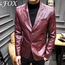 В Корейском стиле; Осенняя обувь из PU искусственной кожи кожаные блейзеры Для мужчин Повседневное мужской костюм, пиджак Повседневное тонкий мотоботы в стиле панк Искусственная кожа костюм мужской костюм