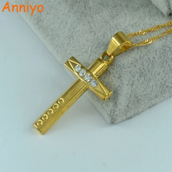 

Anniyo gold color cross necklace pendant for women girls crosses jewelry with Rhinestone