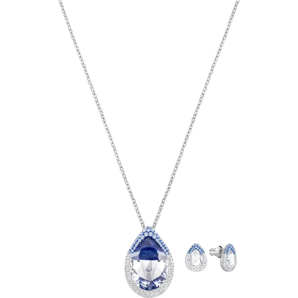 

Swarovski Blue Crystal Necklace Rhinestone Round Drop Pendant Shiny Short Necklace Clavicle Chain Gift Female
