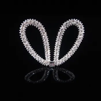 

10 PCS 38*50mm Fashion Metal Alloy Silver Color Crystal Rhinestone Rabbit Ears Connectors Charm DIY Jewelry Accessories