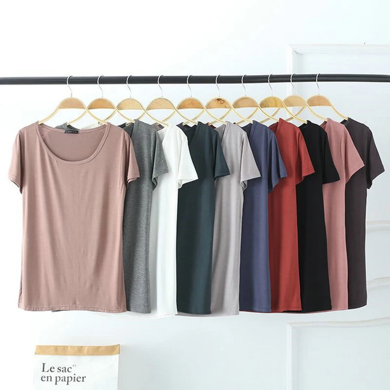 

summer new style Modal round neck short sleeve t-shirt Loose large size thin solid color base t-shirt