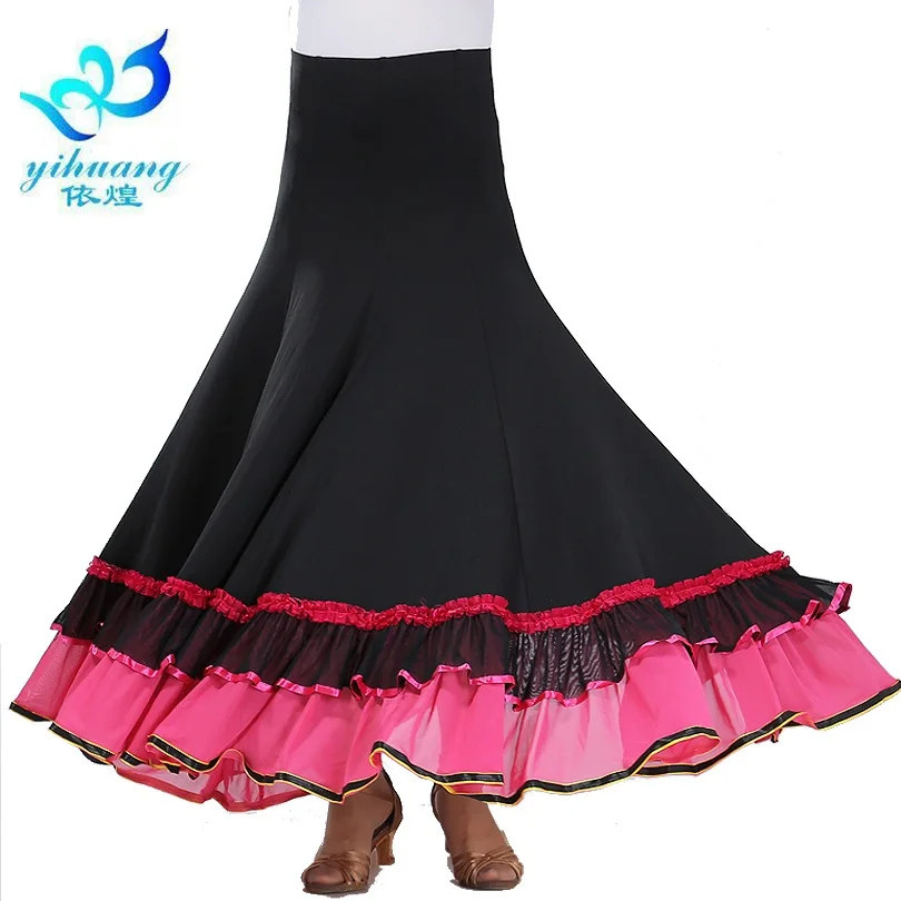 Танцевальная юбка для бальных танцев, танцевальная одежда для вальса, Современная стандартная одежда для выступлений для женщин, юбки для танго, вечеринок - Цвет: rose pink