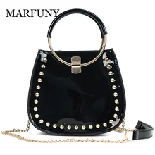 

MARFUNY 2018 Women Top-Handle Bag Metal Round Women Messenger Bags Rivet Chain Handbags PU Patent Leather Saddle Crossbody Bags