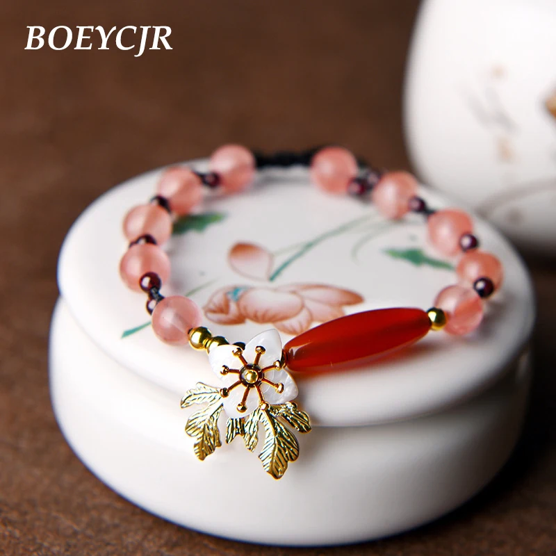 

BOEYCJR Vintage Shell Flower Bangles & Bracelets Handmade Jewelry Ethnic Energy Natural Stone Beads Bracelet for Women Gift 2019