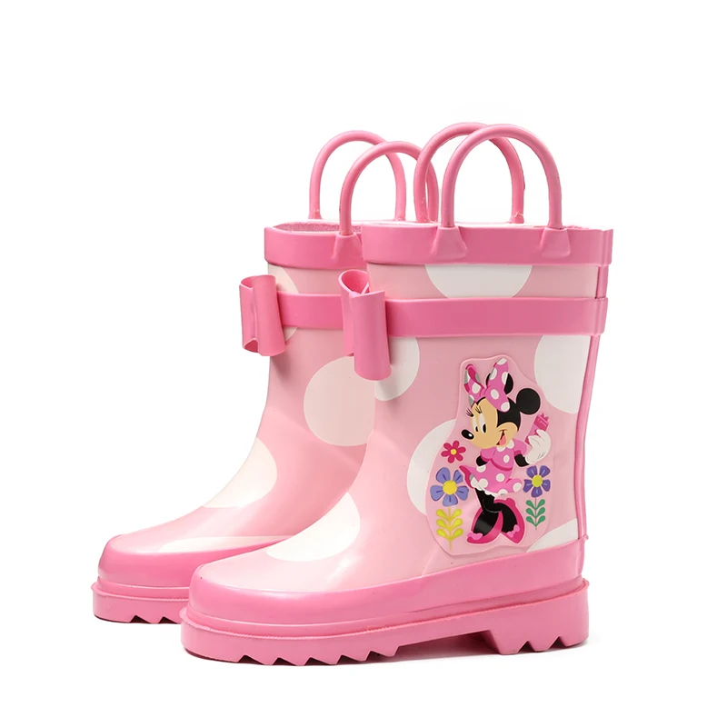 Новая весенняя детская непромокаемая обувь для девочек, детские модные резиновые сапоги принцессы с ручкой, резиновые сапоги с рисунком Минни Маус, Детские галоши