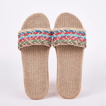 Suihyung Women Flax Slippers Sandals Summer Comfortable Non-slip Ladies Home Flip Flop Cross-tied Casual Indoor Shoes Multicolor