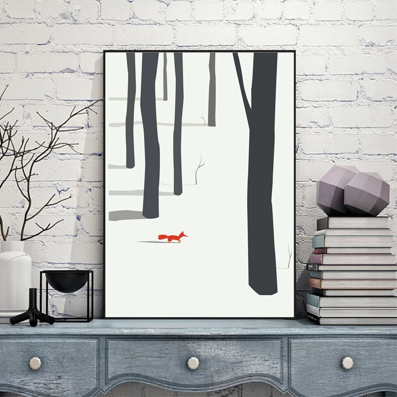 

Nordic Landscape Tree With Red Fox Canvas Painting Winter Landscape Poster Print Picture Aisle Home Wall Art Decoration Custom