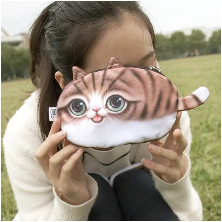  2016 women coin purses wallet ladies 3D printing cats dogs animal big face change fashion cute small zipper bag 18*12cm 