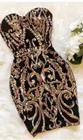 High Quality Black Gold Strapless Mini Bodycon Dress Night Club Party Dress