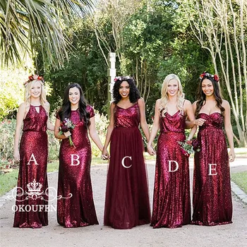 

Sparkling Sequined Bridesmaid Dresses For Women Burgundy 5 Styles Sheath Long Maid Of Honor Dress Wedding Guest