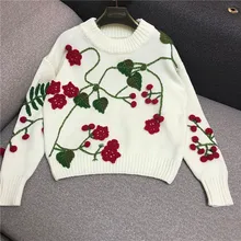 Poncho Hot Sale Cotton New Women's Sweater Hand Hook Three-dimensional Flower Embroidery Pullover Womens Sweaters 2018 Winter 