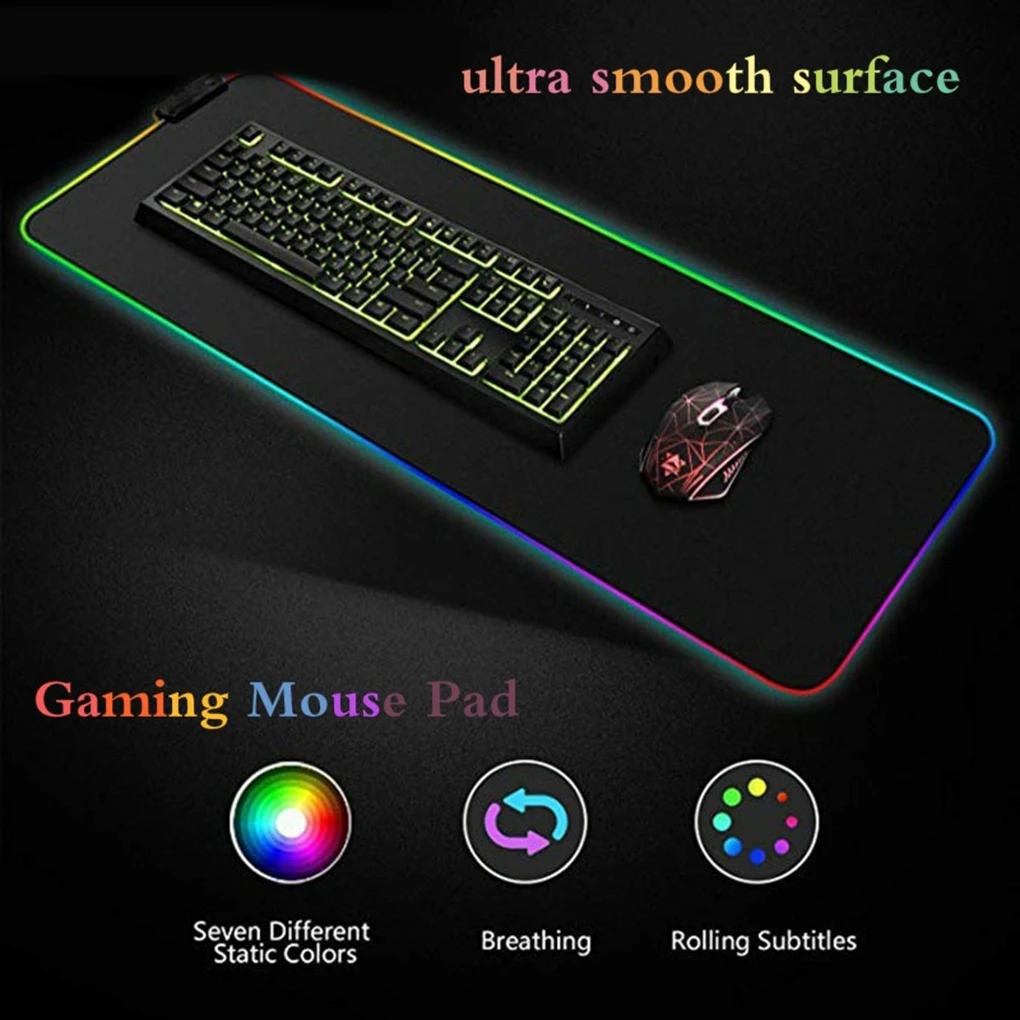 

Mouse Pad 7 LED RGB Light 14 Lighting Mode Glowing Mat Non-slip Rubber Bottom Keyboard Foldable Pad