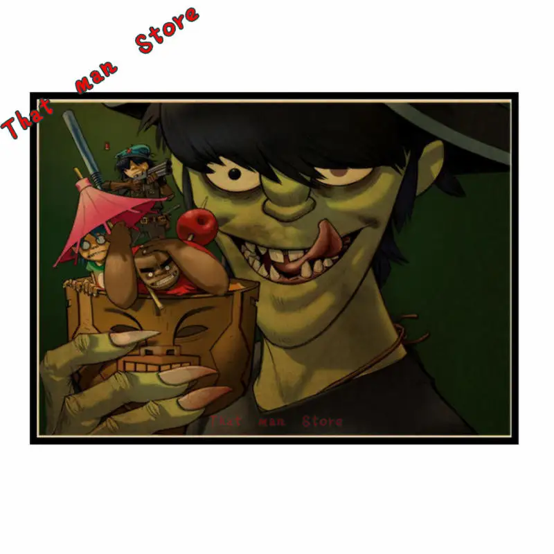 Gorillaz urchin хип-хоп рэп рок музыкальная группа плакат в стиле ретро из крафт-бумаги бар кафе спальня Арт плакат 42*30 см без рамки - Цвет: Зеленый