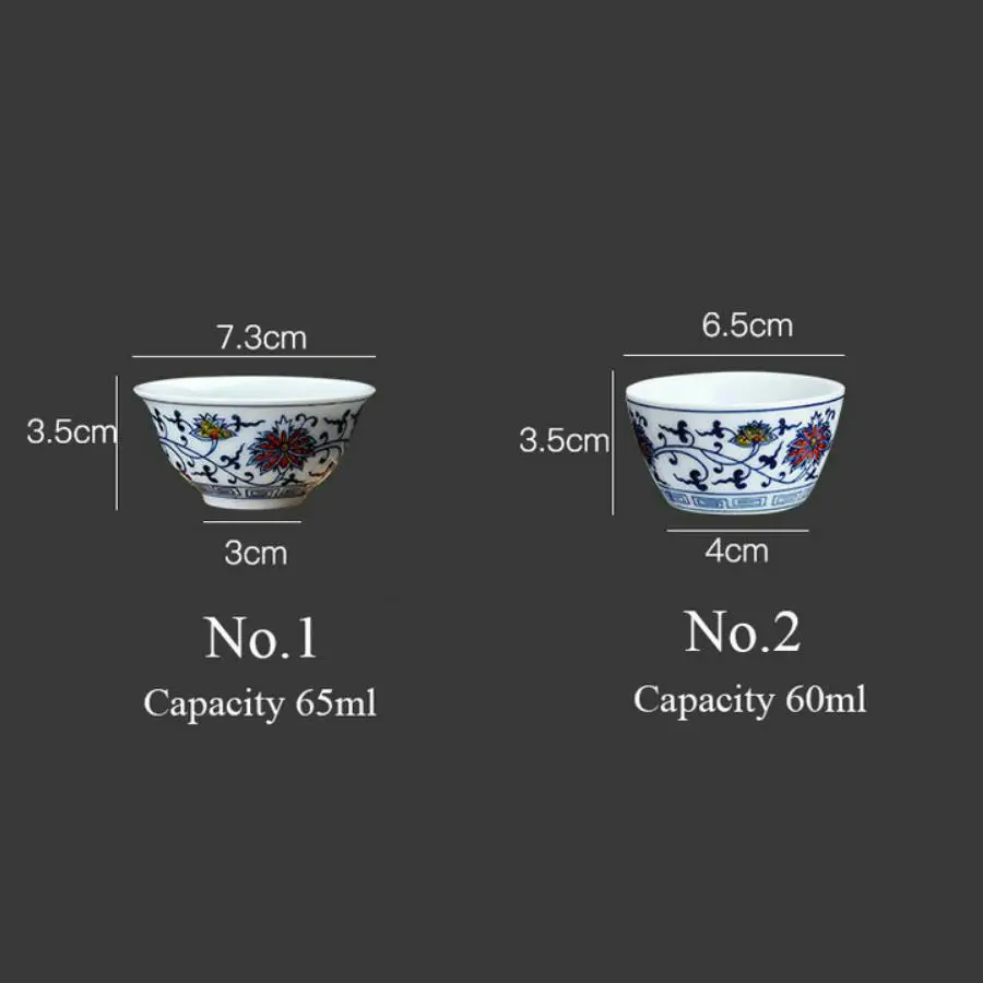 Чайная чашка King Tea Mall из сине белого фарфора с рисунком лотоса 2 вариации круглая