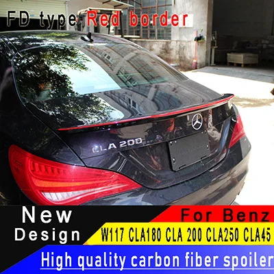 FD Red border Для Mercedes-Benz CLA класса W117 4 Двери Седан заднее крыло CLA180 CLA200 CLA250 CLA45- Высокое качество Спойлер из углеволокна - Цвет: FD Red border