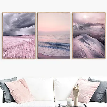 

Wall Art Canvas Painting Posters And Print Pink Ocean Mountain Landscape Decorative Painting Wall Pictures Living Room Decor