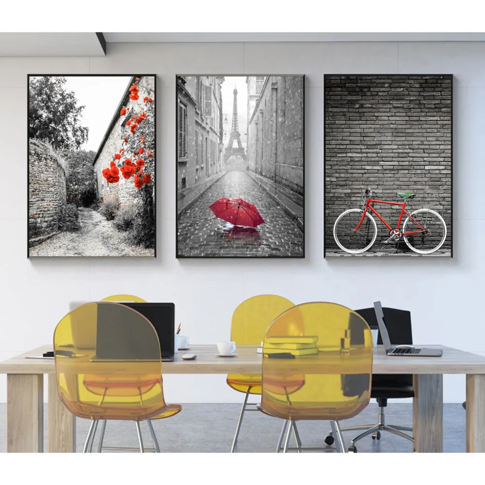 NUOMEGE-Nordic-Simple-Red-Bicycle-Canvas-Painting-Tower-Poster-Landscape-Paintings-for-Living-Room-Wall-Decorative
