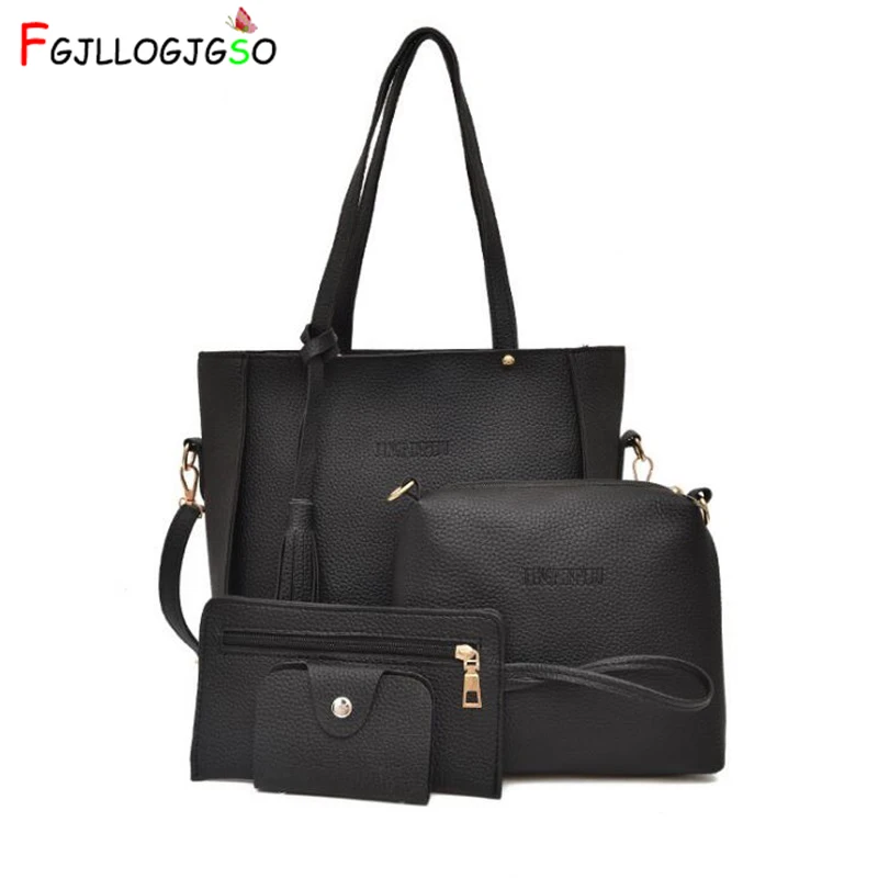 

FGJLLOGJGSO Women Bag Set Top-Handle Big Capacity Female Tassel Handbag Fashion Shoulder Bag Purse Lady PU Leather Crossbody Bag