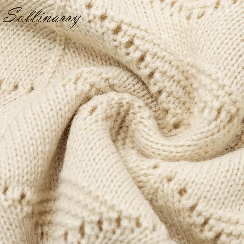 Sollinarry сливочно-белые осенние свитера с помпоном для женщин, повседневный вязаный свитер, пуловеры, топы, женские зимние сексуальные джемперы