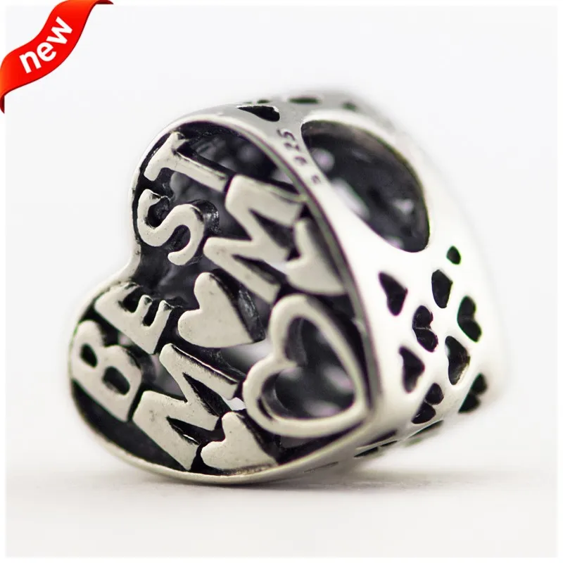 

Original 925 Sterling Silver Beads Best Mum Heart Silver Charms Fit Pandora Bracelets Women DIY Jewelry kralen Wholesale