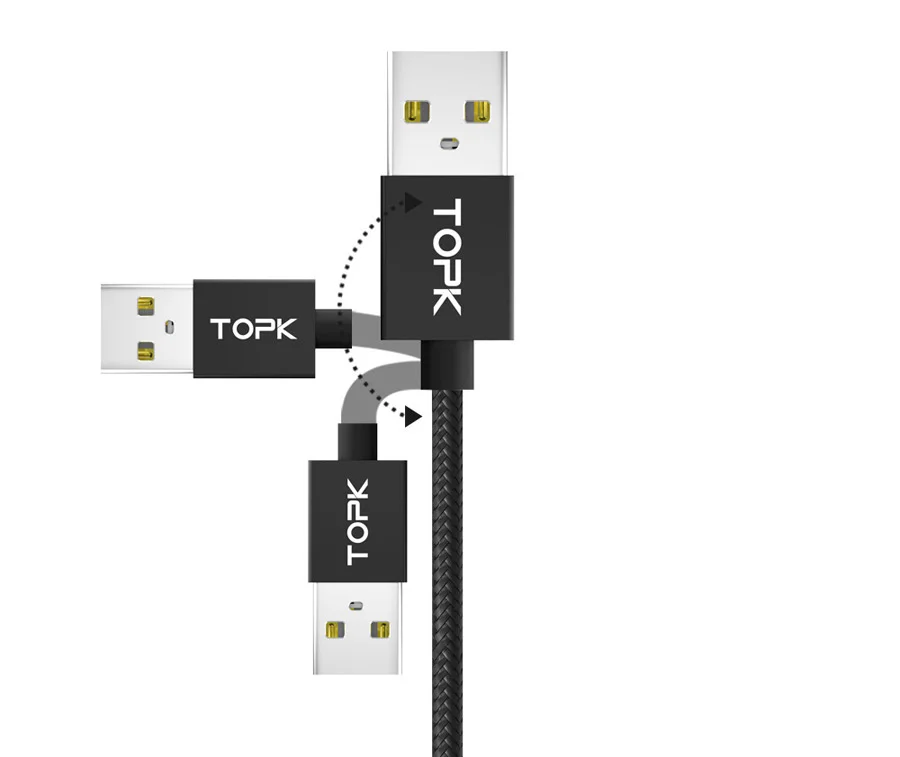 Topk 2.4A Магнитная Micro USB кабель, обновлен плетеный нейлоновый Светодиодный индикатор USB кабель для зарядки Micro-USB телефоны