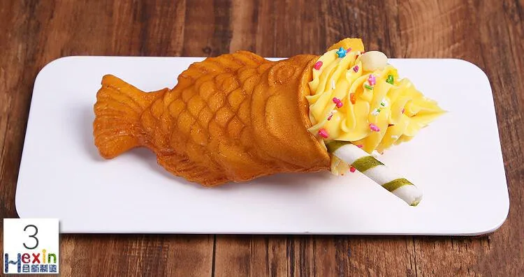 Имитация мороженого рыбы Taiyaki модель еды; посуда для закуски в виде конуса; поддельные рыбы вафельный образец для витрины