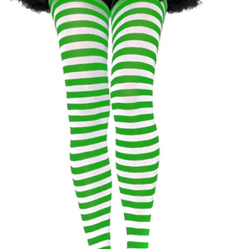 

St. Patrick's Day Women Girls Party Long Stocking Leggings Stripe Solid Green Adult Stockings For Party Dance 100CM Stockings 6