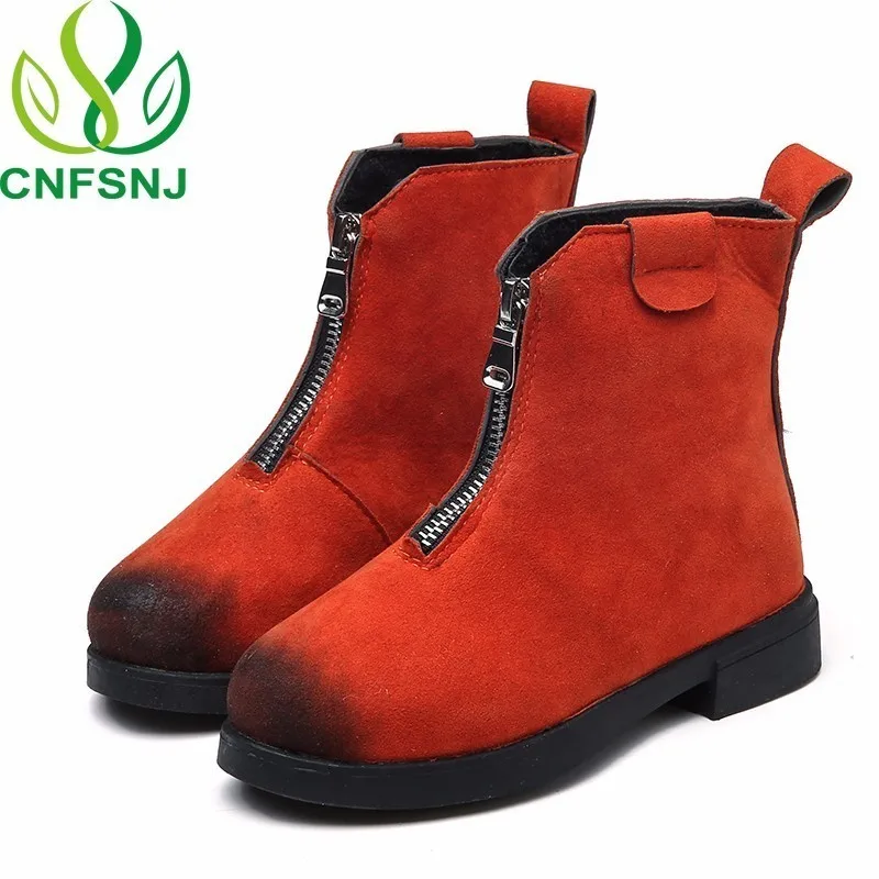 winter orange CNFSNJ/Новинка года; сезон осень-зима; детская обувь; Ботинки martin; Плюшевые кроссовки для мальчиков и девочек; Детские теплые модные ботинки из искусственной кожи; 27-36 - Цвет: winter orange