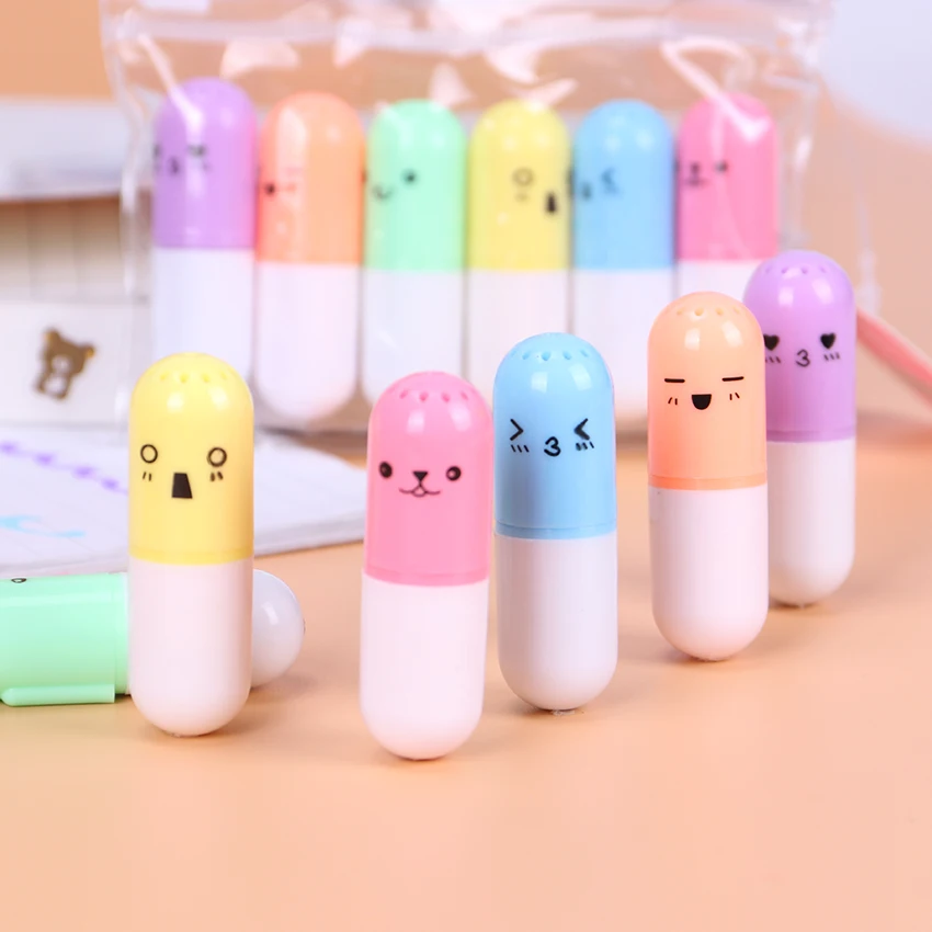 6 шт. милые мини таблетки хайлайтер творческий прекрасный улыбающееся лицо маркировка ручка для детей подарок канцелярские принадлежности
