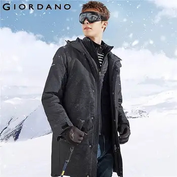 Giordano Men Jacket Men Printed Reflective Patten 3-in-1 Hood Drawstring Winter Coat Men Water-resistant Detachable Jaqueta