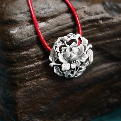 

Fashion Jewelry Real S925 Sterling Silver Chinese Cloisonne Women Fashion Luxury poeny flower Pendant for Pendant Necklaces