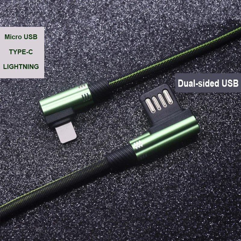 

New Dual-sided USB Charging Cable Type-C Micro USB Cable&FAST Charging Cable for iPhone 6 7 8 X XS XR Bending Angle for Gaming
