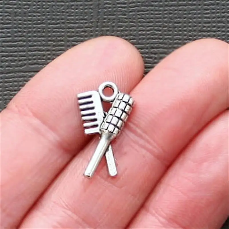 

BULK 30 Antique Silver Plated Hair Comb and Brush Charms Stylist Pendant DIY Jewelry Findings 12*21mm
