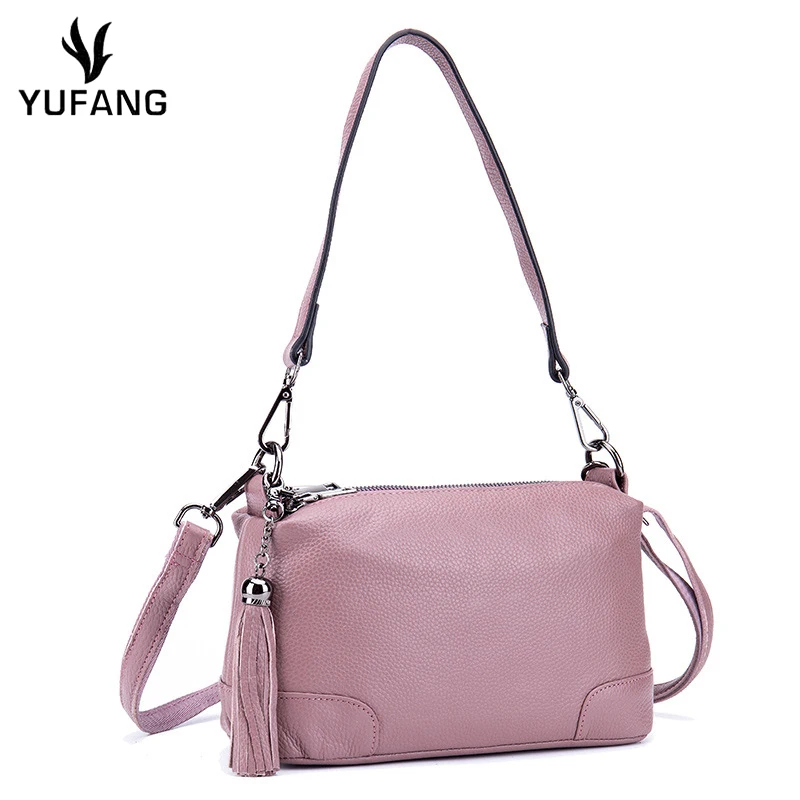 

YUFANG Genuine Leather Multi-layer Mother Shoulder Bag Female Trendy Multi-zip Bag Handbags Simple Cowskin Messenger Bag Womens