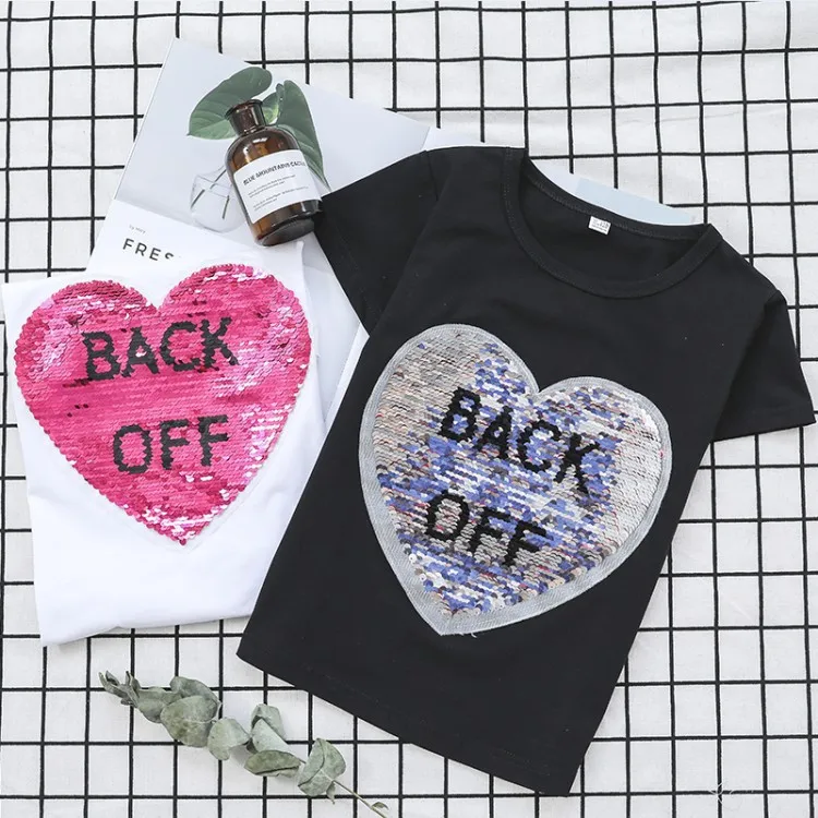 T-Shirts Cotton Girls Cool Things Cat Changing T Shirt Flip Sequin Shirt Reversible Sequin Kids Girls Tops 7