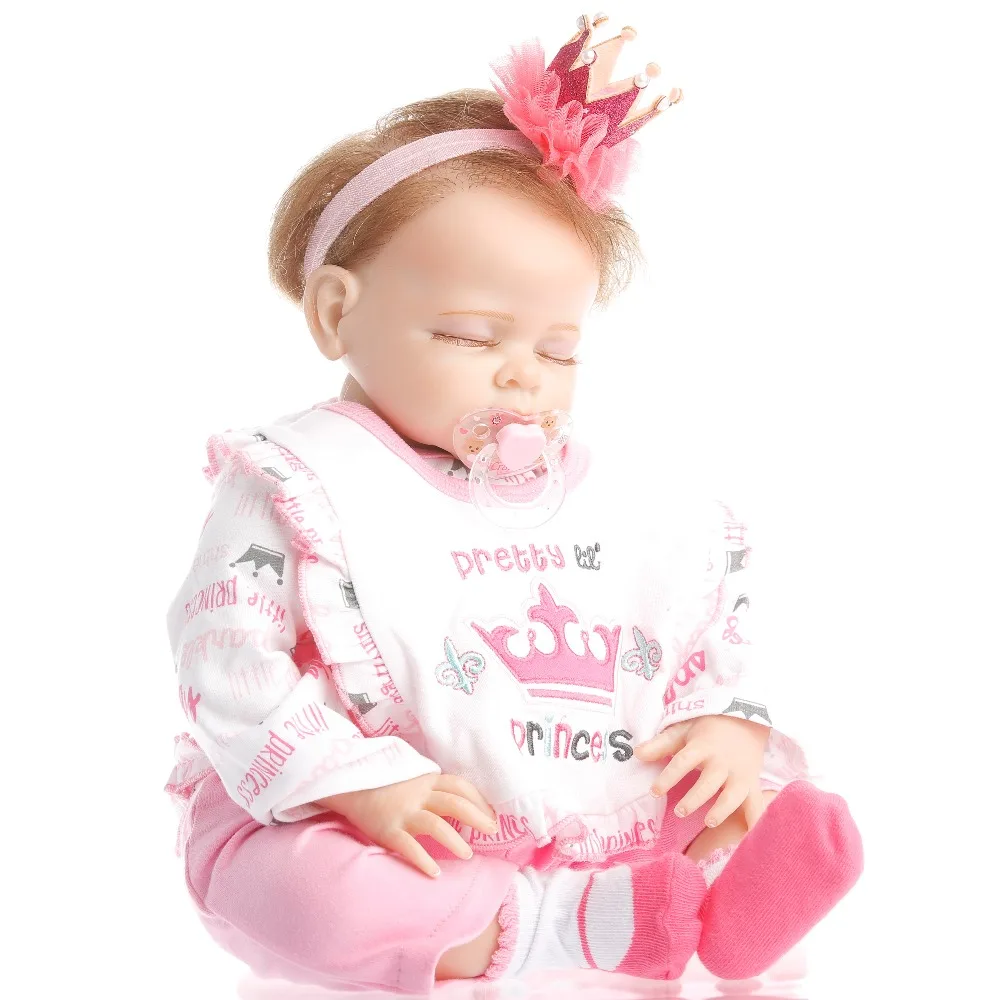 

SanyDoll baby reborn Silicone dolls, lifelike doll reborn 22 inch 55cm Wearing a bracelet with a cute Pink leotard doll eyes