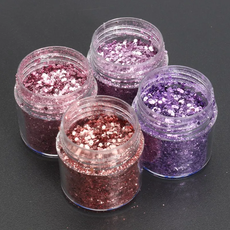 

4Pot/Set Flake Chunky Pink Purple Glitter Powder Nail Eyeshadow Tattoo Body Face Colorful Sequins For Nail Art