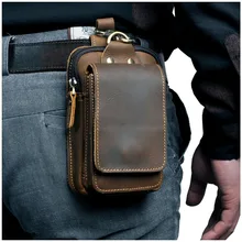 Belt-Pack Bum-Bag Cigarette-Case Phone-Pouch Waist Cowhide Small Real-Leather Casual-Design