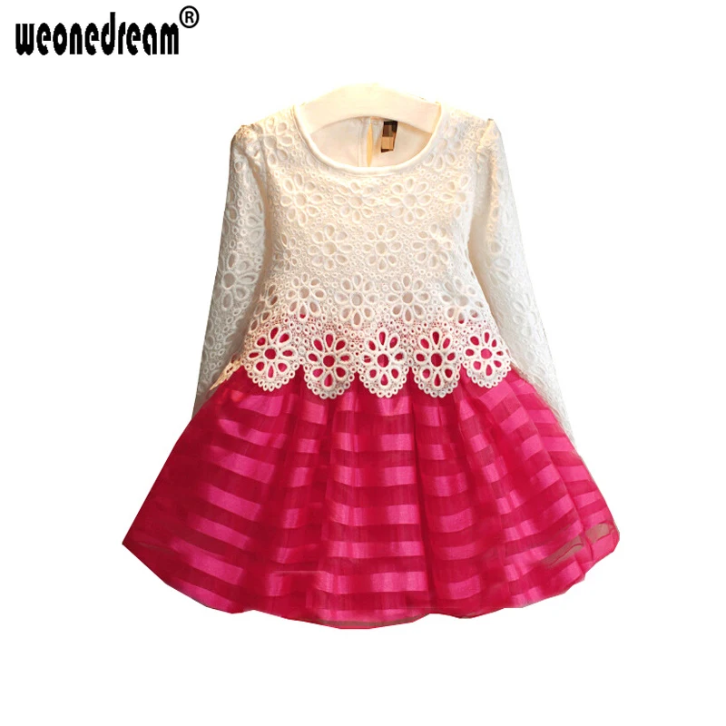 WEONEDREAM Хит летнее платье для девочки комплект детской одежды для девочки весеннее нарядное платье принцессы для девочки возрастом от 2 до 8 лет: с длинным рукавом в полоску бело-розовое