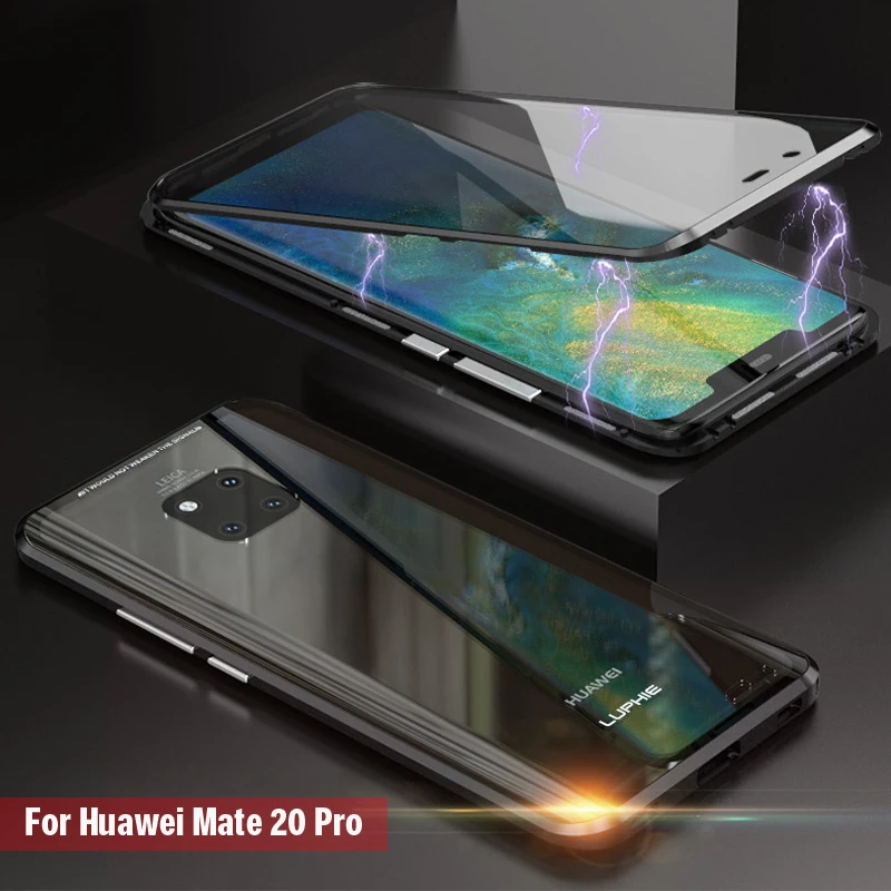 

360 Full Body Protective Case For Huawei Mate 20 Pro Magnet Magnetic Metal Shell Frame & Front touch Tempered Glass Back Cover O