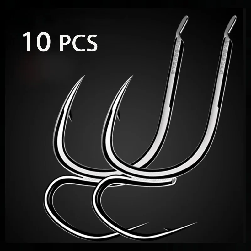 

10 Pcs /lot Dual High Carbon Steel Fishing Hooks Double Style Angling Hook Saltwater Freshwater Fish Tackle Size 12#-5#