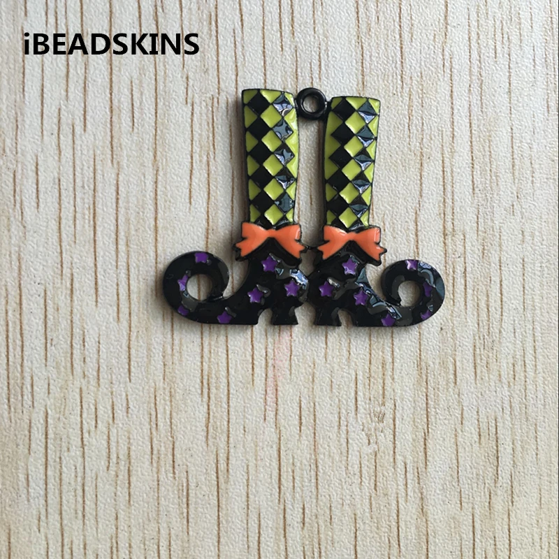 

45x36mm 10pcs/lot silver zinc alloy enamel Halloween Pumpkins boots Pendant for Jewelry Necklace