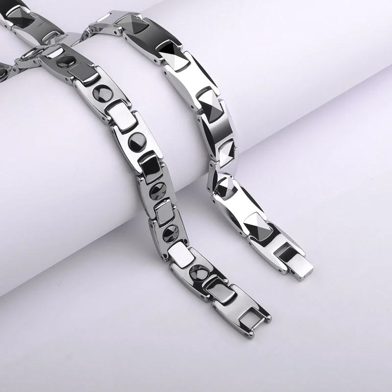 New Fashion High Quality White Tungsten Bracelets For S Woman New Fashion High Quality White Tungsten Bracelets For S Woman Man Adjule Length Black Magnets Stone Free Shipping In Chain Link From