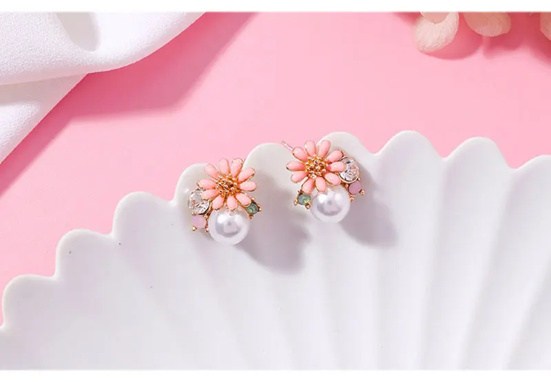 Женские серьги-гвоздики с искусственным жемчугом в виде цветка аниса, милые разноцветные эмалированные серьги с кристаллами для девушек, вечерние ювелирные изделия Oorbellen